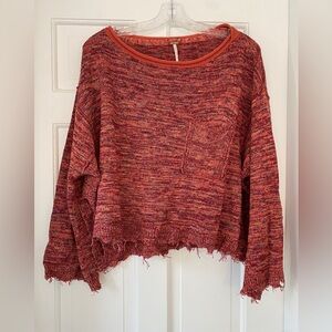 LAST CHANCE! Free People Prism Pullover Red Crewneck Boho Beach Sweater, Size XS